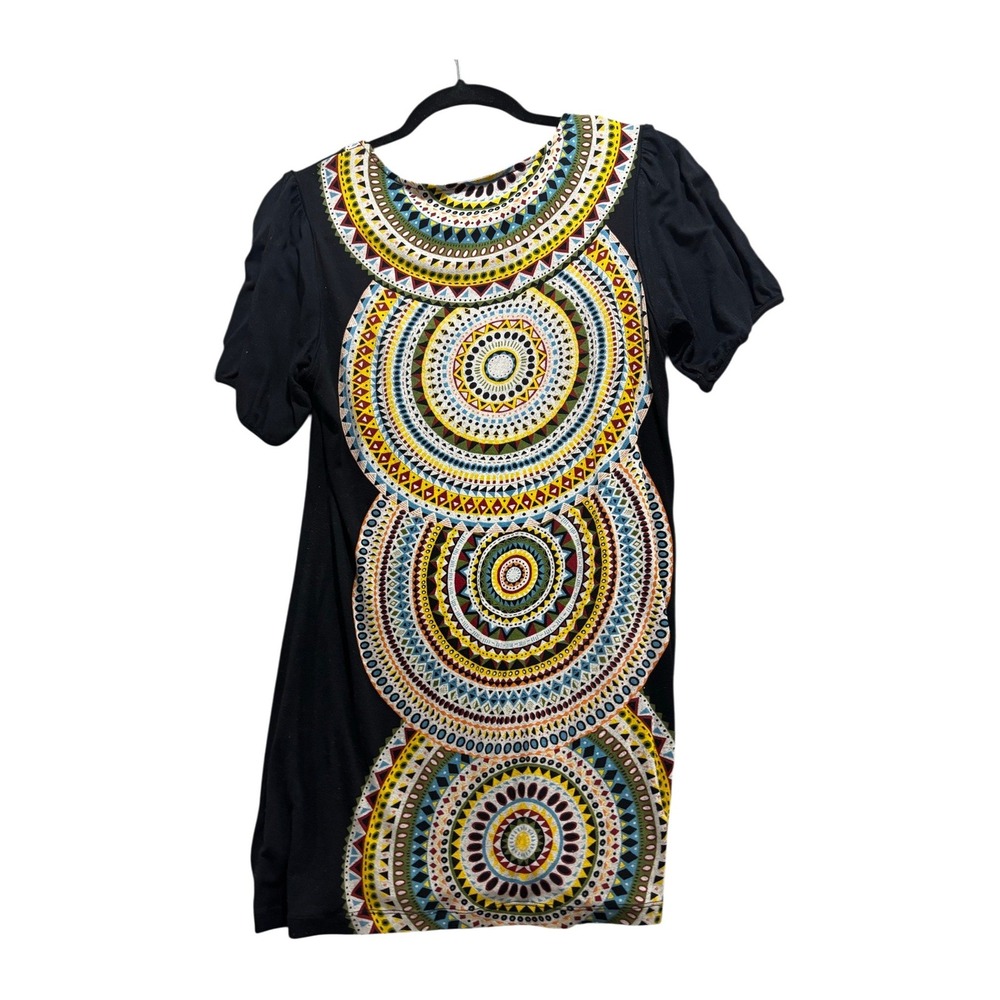 Cha Cha Vente Womens S Black Geometric Mandala Print Boho Festival Mini Dress